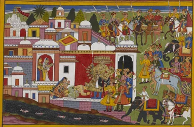 Ravana verschont Madhu auf Kumbhinasis Bitte und bildet ein Bündnis mit ihm gegen die Götter