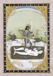 Die Göttin Kali dargestellt in einer Kangra-Malerei, Himachal Pradesh, ca. 1820-5