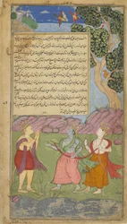 Bd.1 Bl.140 Hanuman nähert sich Tama und Laksmana in der Gestalt eines Asketen