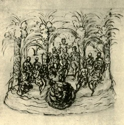 Der maritime Wagen mit der Königin und Masken