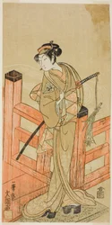 Der Schauspieler Nakamura Matsue I als Tsuchiya Umegawa verkleidet als weibliche Sumoringerin Oyodo (?) im Stück Naniwa no Onna-zumo (?), aufgeführt im Nakamura-Theater (?) im sechsten Monat, 1770 (?)