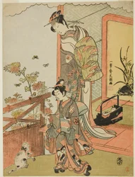 Der Schauspieler Onoe Matsusuke I als Oiso no Tora (?) (rechts) und Otani Taniji (links)