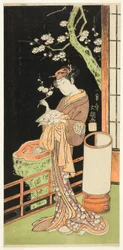 Der Schauspieler Segawa Kikunojo II als Oiso no Tora im Stück Soga Moyo Aigo no Wakamatsu, aufgeführt im Nakamura-Theater im ersten Monat, 1769