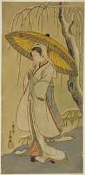 Der Schauspieler Segawa Kikunojo II als Reiherjungfrau im Stück "Baumwollwatte von Izu, die die ehelichen Chrysanthemen schützt (Myoto-giku Izu no Kisewata)", aufgeführt im Ichimura-Theater ab dem ersten Tag des elften Monats, 1770