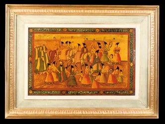 Eines von einem Paar bemalter Paneele, Qajar Iran, 1850-75