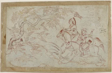 Zwei Reiter auf der Jagd mit einem Falken, 1640er