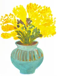 Gelbe Blüten in türkisfarbener Vase