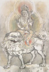 Manjushri auf einem Löwen sitzend
