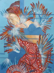 Rotes Kleid und Meisen, 2015