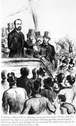 Michael Davitt spricht vor 100.000 Personen in Jones Wood, USA, aus Irish World, 5. Juni 1880