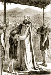 St. Columba segnet einen wilden Jungen, aus The Trias Thaumaturga, oder Drei Wunderwirkende Heilige von Irland, von Mary Cusack (1829-99) veröffentlicht um 1890