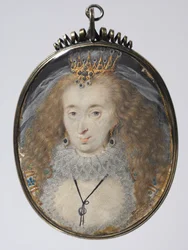 Porträt von Lucy Russell, Gräfin von Bedford, ca. 1608-16 (Aquarell auf Pergament mit Gold und Silber in einem versilberten Rahmen)