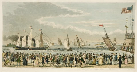 Ankunft des Dampfschiffs Great Western vor New York am Montag, 23. April 1838, veröffentlicht 1842