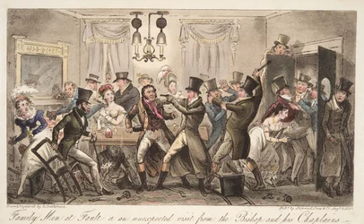 Familienmänner im Fehler, oder ein unerwarteter Besuch vom Bischof und seinen Kaplänen, aus The English Spy, veröffentlicht 1824