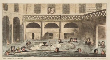 Öffentliches Baden in Bath oder Lebendig bestreut, aus The English Spy, veröffentlicht 1824