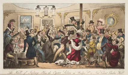 Die Halle der Schande, alias Austern-Salon in der Brydges-Straße, oder Neue Covent Garden Hölle, aus The English Spy, veröffentlicht 1824