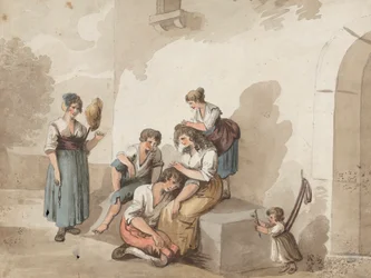 „Nach Pinnelli“ (Gruppe von Bauern vor einem Haus)
