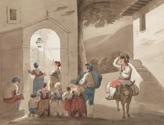 Nach Pinnelli - Gruppe von Bauern vor einer Kirche