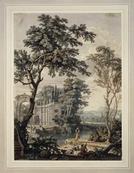 Arkadische Landschaft mit Palastarchitektur