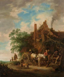 Landgasthof mit Pferd und Wagen