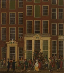 Die Buchhandlung und Lotterieagentur von Jan de Groot in der Kalverstraat in Amsterdam