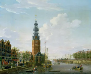 Ansicht von Amsterdam mit dem Montelbaansturm an der Oude Schans, 1777