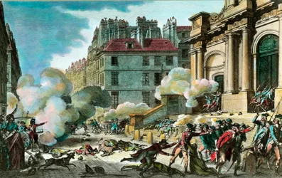 Französische Revolution: Am 13. Jahr IV; General Bonaparte (Napoleon I. Bonaparte) ließ die Kanonen bringen, die Aufständischen wurden auf den Stufen der Kirche Saint Roch in Paris am 4. Oktober beschossen