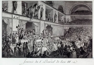 Französische Revolution: der Tag des Volksaufstands gegen den Hunger am I Prairial des Jahres III (20.05.1795): die Bevölkerung stürmte die Konvention und massakrierte den Abgeordneten Jean Bertrand Feraud (1759-1795), der für die Versorgung von Paris zust