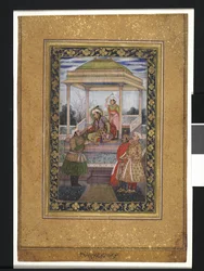 Kaiser Jahangir im Pavillon mit Dienern