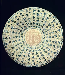 Gelber und blauer Teller, maurisch