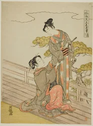 Parodie der Rüstungsszene (Kusazuribiki), aus der Serie "Modische Parodien der Tapferkeit in der Liebe (Furyu mitate iro-buyu)"