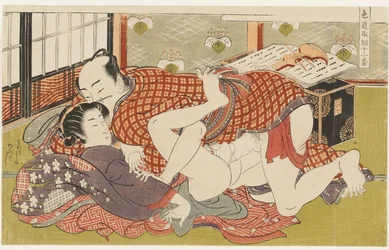 Shamisen-Lehrerin, Nr. 2 aus Zwölf Kämpfen auf dem Weg der Liebe (Shikidō torikumi jūniban)