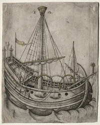 Ein Schiff bewegt sich nach rechts