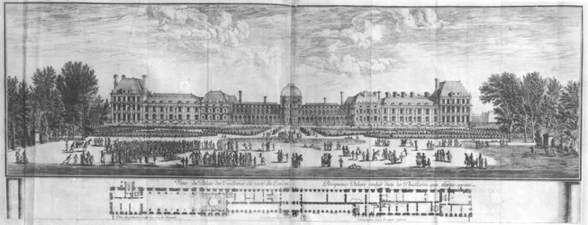 Ansicht des Palais des Tuileries von den Gärten aus (Stich)