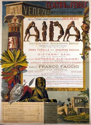 Plakat der Aufführung von Aida von Giuseppe Verdi im La Fenice in Venedig im Jahr 1881.