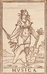 "Allegorie der Musik" Seite aus "Somma di tutte le scienze" Essay von Aurelio Marinati (16. Jahrhundert)