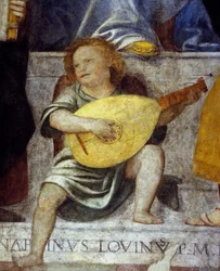 Engelmusiker spielt Laute. (Detail)