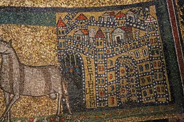 Apsis-Detail, Bethlehem und Schafe