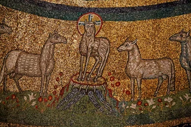 Apsismosaik mit Christus als Osterlamm und Schafen (Mosaik)