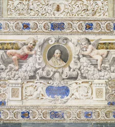 Architektonisches Schema mit einem Porträt von Papst Urban VIII. (1568-1644) in einer Kartusche, wahrscheinlich 17. Jahrhundert