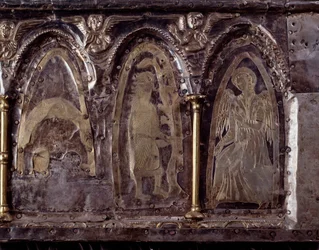 Arche von Barbarossa, mit Szenen aus dem Leben von Johannes dem Täufer (Holz, Silberblatt und Steine)