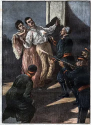 Ermordung des Königs und der Königin von Serbien (König Alexander Obrenović und Königin Draga Mašin als Opfer einer Verschwörung der Karađorđević) im Juni 1903. „La Tribuna Illustrata“ vom Juni 1903.