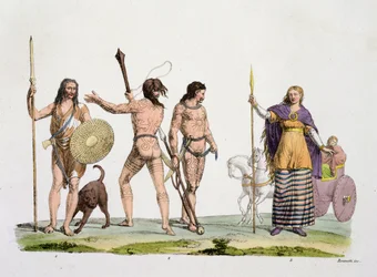 Briten, Kaledonier und Königin Boudica, Tafel 4 aus Die Geschichte der Nationen (Aquatinta)