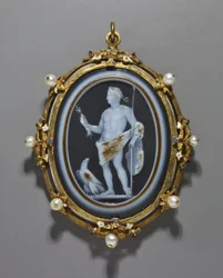 Kamee, die einen römischen Kaiser als Jupiter darstellt, Kamee: Römisch, A.D. 41-54, Rahmen: Italienisch, spätes 16. Jahrhundert