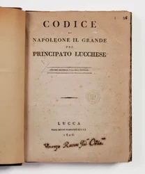 Code Napoléon des Großen für das Fürstentum Lucca, erste offizielle Ausgabe, Lucca, Presso Bertini, 1806, und der ländliche Code für die Fürstentümer Lucca und Piombino, Lucca, Fr. Bertini, 1807