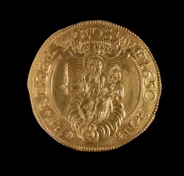 Währung der Republik Genua: 12,5 Gold-Doppie-Münze. Durchmesser 61 mm. 1656. Rückseite. Genua Musei di Strada Nuova