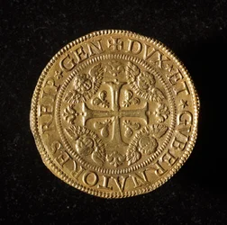 Währung der Republik Genua: 12,5 Gold-Doppie-Münze. Durchm. 61 mm. 1656. Vorderseite. Genua Musei di Strada Nuova (inv. 6456)