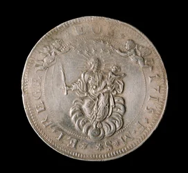 Währung der Republik Genua: Sechs-Ecus-Silbermünze. Durchmesser 61,5 mm. 1715. Vorderseite. Genua Musei di Strada Nuova (inv, M7156)