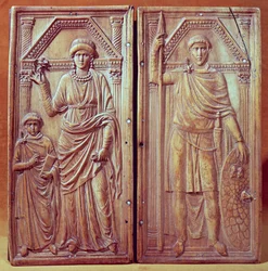 Diptychon, das Stilicho (ca. 365-408), Serena und Eucharius darstellt