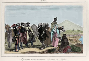 Auswanderung der Armenier nach Russland. Gravur des 19. Jahrhunderts